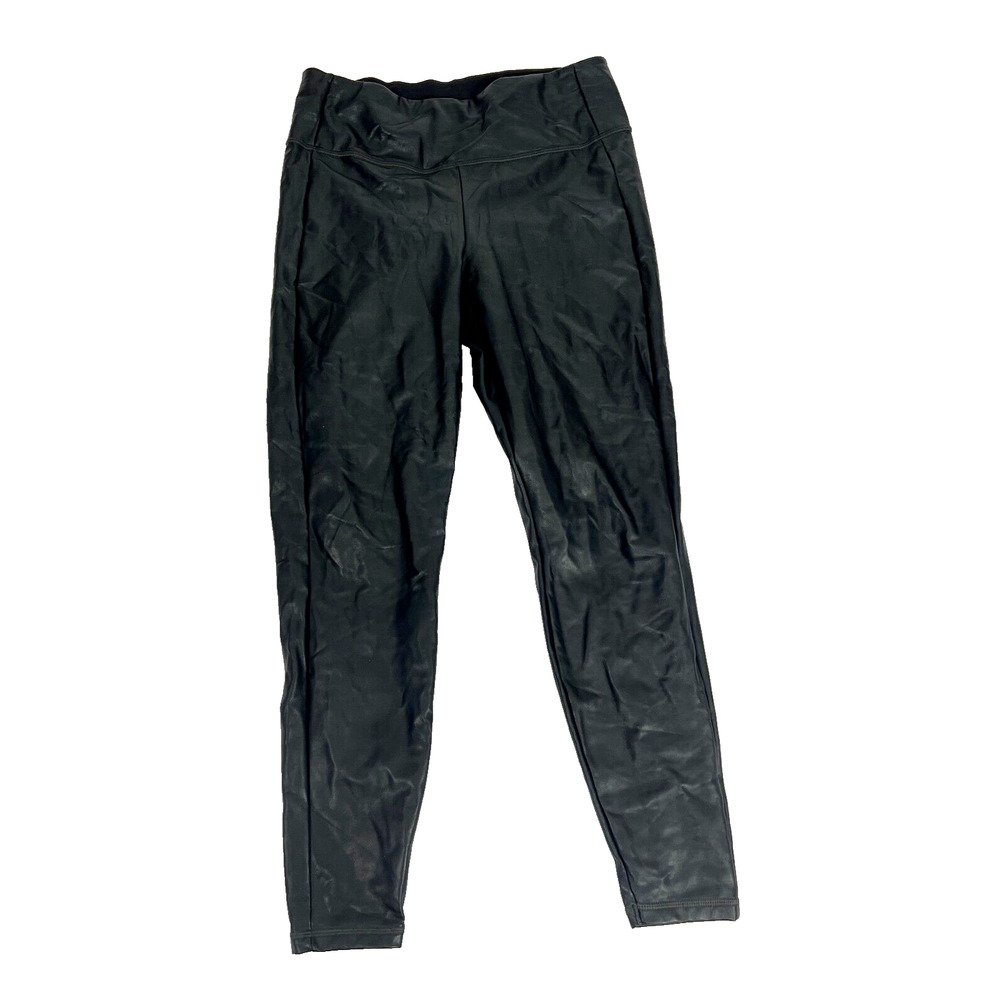 Athleta Womens Medium Black Faux Leather Skinny Pull On Elastic Waist Legging